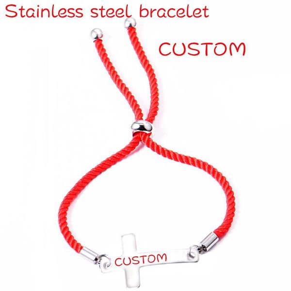 

charm bracelets color cross personalized engraved name motto id tag custom women baby stainless steel bracelet simple bangle charms jewelry, Golden;silver