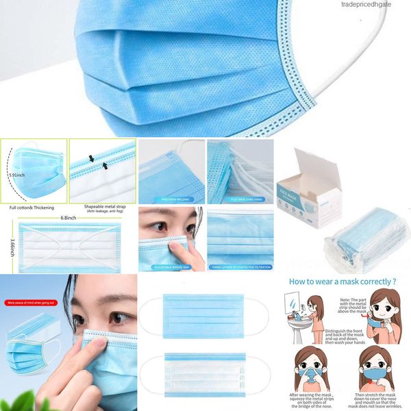 

face mask thickened ofjdw dhl] /box disposable [luxury 3 layer non-wove 95% dust mouth masks maschere anti features as kf94