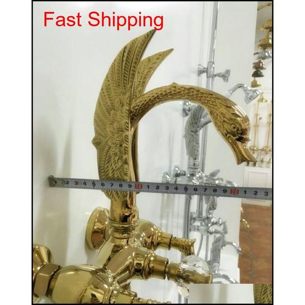 

golden wall mounted swan handles swan bath tub shower filler faucet with hands jllebj trustbde