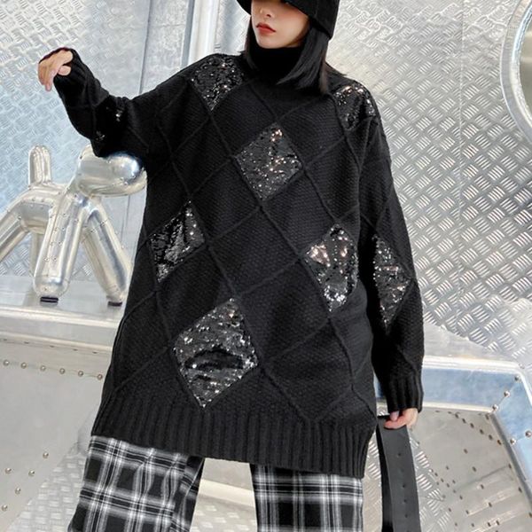 

vintage sweaters plus size women sequins patchwork casual knitwear long sleeve turtleneck pullovers knitted jumper sa094s501, White;black