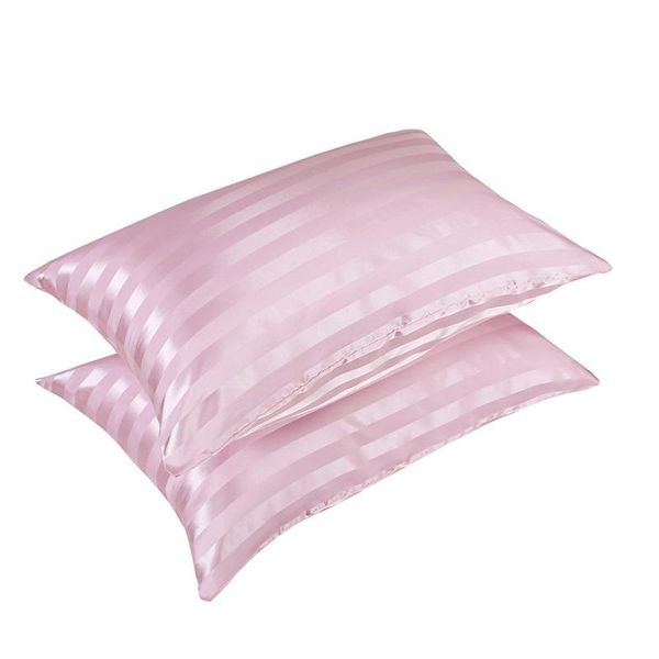

1pair smooth sleeping breathable bedroom beddings soft rectangle summer cooling stripe satin pillowcase home textile hair care pillow case