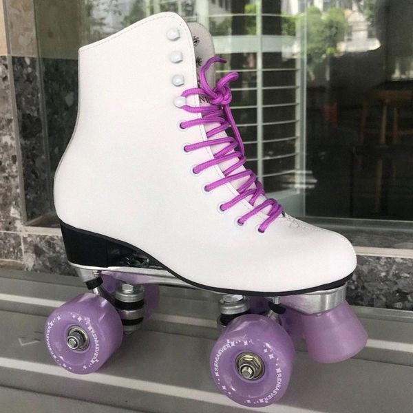 

skate for girls genuine leather roller skates double line skates women lady violet 4 wheels two line skating shoes #8b8f