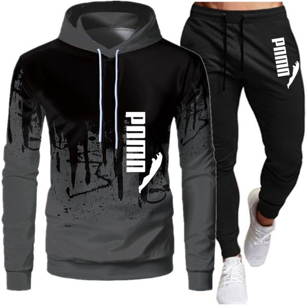 

casual tracksuit men 2 pieces sets hooded sweatshirts spring men's clothes pullover hoodies pants suit ropa hombre plus size c1116, Black