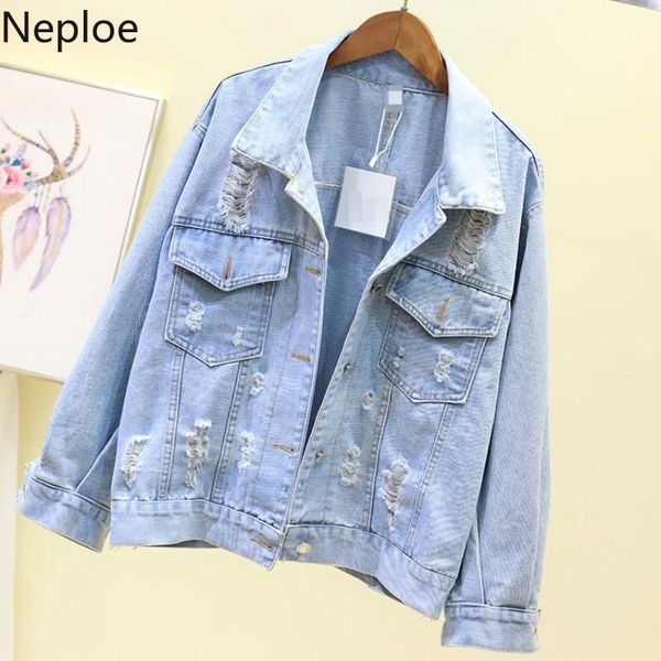 

neploe heavy sequined tassel denim jackets autumn 2019 new hole single breasted ladies korean long sleeve jackets 440031, Black;brown