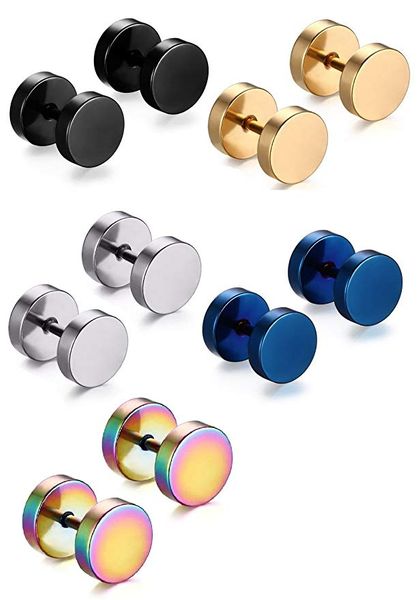 

turecolor 1pair/lot stud earrings barbell ear piercing plugs screw on tunnel punk style men women fashion double sided