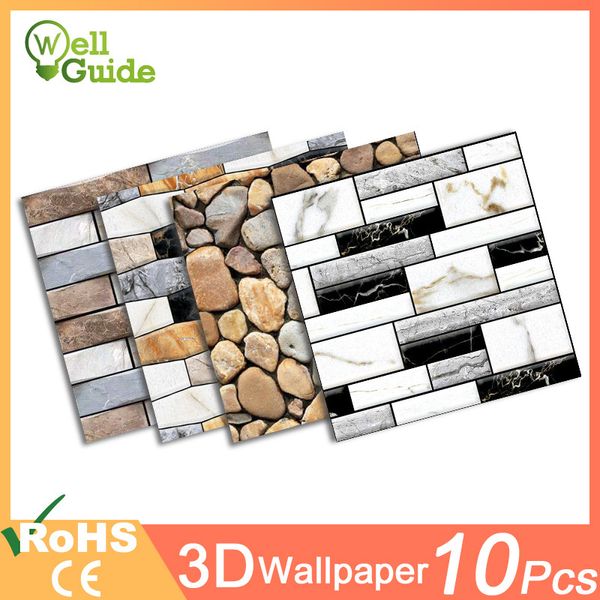 3D Wandaufkleber DIY Ziegelsteinmuster Selbstklebende wasserdichte 3D Wandaufkleber Küche Backsplash Badezimmer Wandfliesenaufkleber 201201