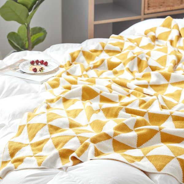 

blankets 90*110cm knitted throw travel blanket grey yellow black sofa tassels air condition diamond cotton