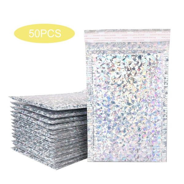 

50 шт. лазерная серебряная рассылка для почтовых конвертов водонепроницаемые курьеры bubble mailers builded bubble convelopes bag self seal