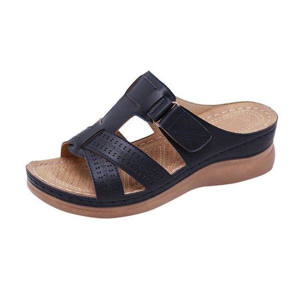 

summer female sandals car line wear-resistant anti-slip large size retro with thick bottom comfortable sandals, Black