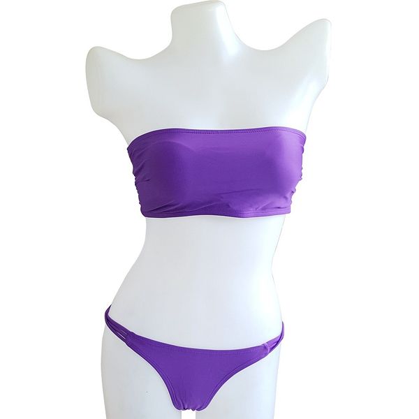 

pure manual back multi rope bikini bra knitting purple nylon swimming suit, White;black
