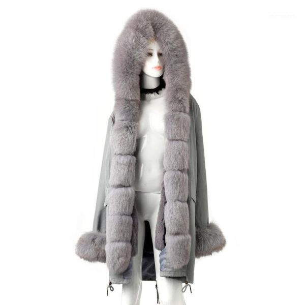 

ur 2019 fashion real fur coat women natural fur parka with hood grey parka women gray jacket winter outwear parkas1, Black