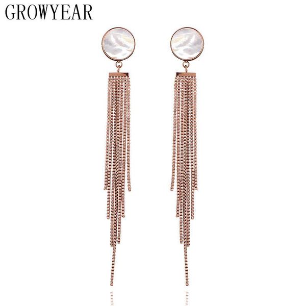 

dangle & chandelier growyear mother of pearl long section earring stainless steel rose gold color jewelry women casual 1 pair, Silver