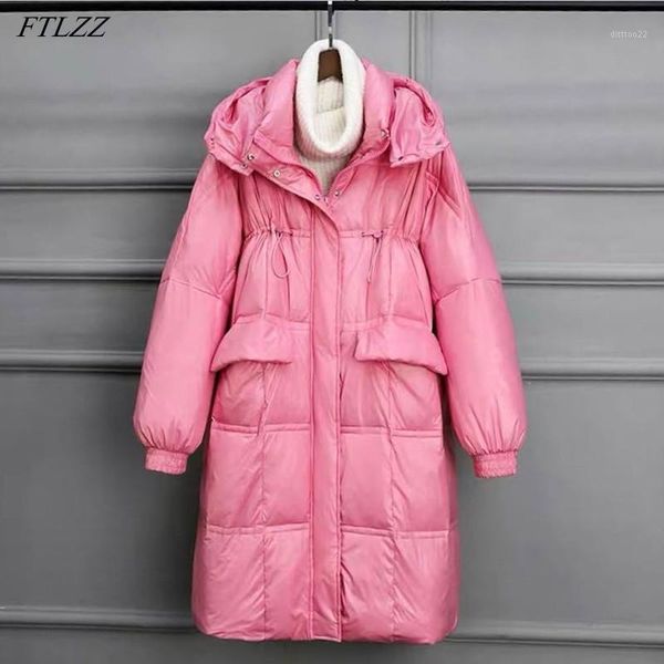 

women's down & parkas ftlzz winter women hooded thickness warm loose long 90% white duck black coat stand collar zipper outwear1