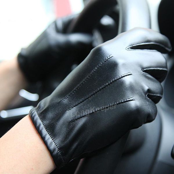 

driving men's luxurious pu leather winter autumn driving keep warm gloves cashmere tactical gloves black outdoor sports wmtgff