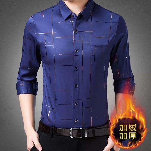 

men's dress shirts winter plush shirt business fashion casual gilt plaid thickened warm, White;black