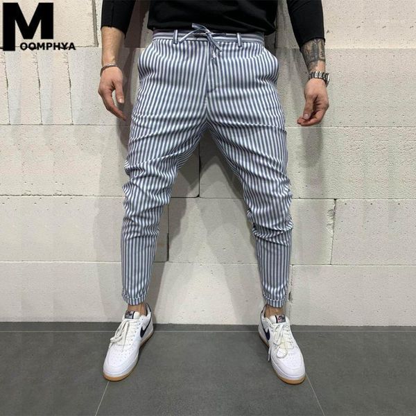 

moomphya 2020 new stripes casual pants joggers men skinny long pants men streetwear slim mens trousers1, Black