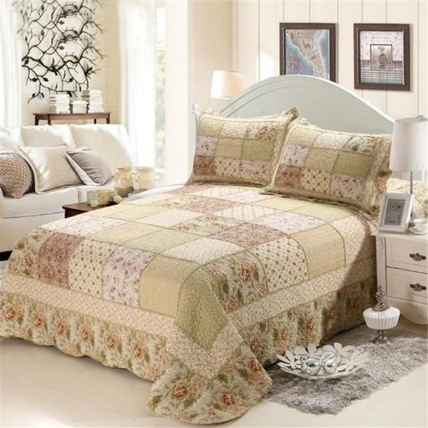 

bedding sets bedspread patchwork/grids colchas coverlet comforter 3pcs set cubrecamas cotton quilted bedcover pillowcase