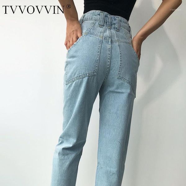 

tvvovvin autumn 2020 new women's clothing light color multi-pocket high waist hip straight jeans high ankle-length pants 0cjy1, Blue