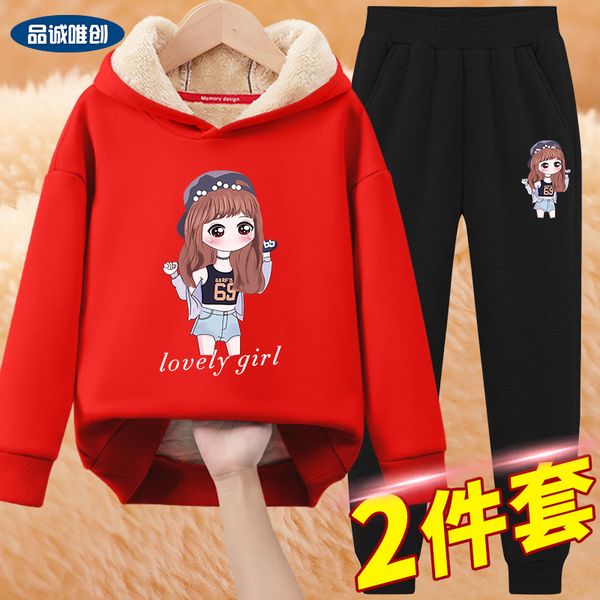 

girls plush suit 2020 new autumn and winter clothes for big children, White