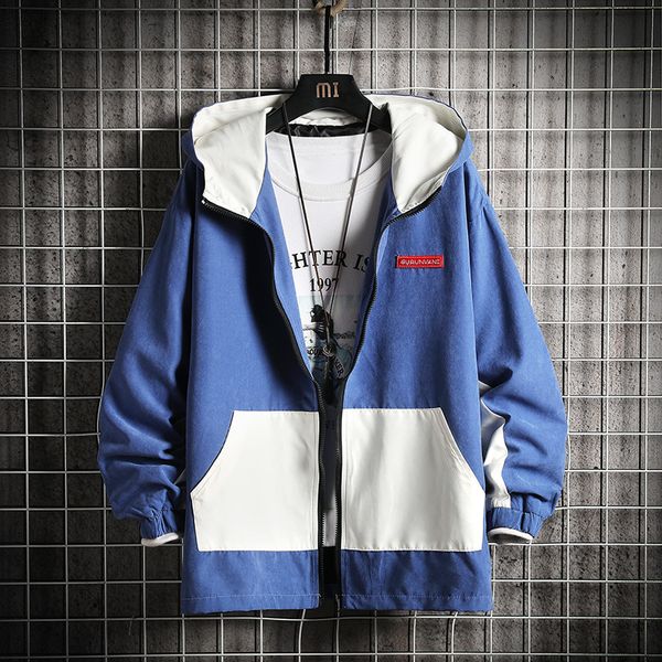 

new hip hop mens hooded 2021 casual vintage color block track hoodie jacket coats streetwear windbreaker t37g, Tan;black