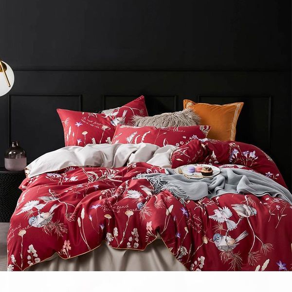 

size egyptian cotton bedding set girls red floral print bedclothes home texitle bed pastoral linen