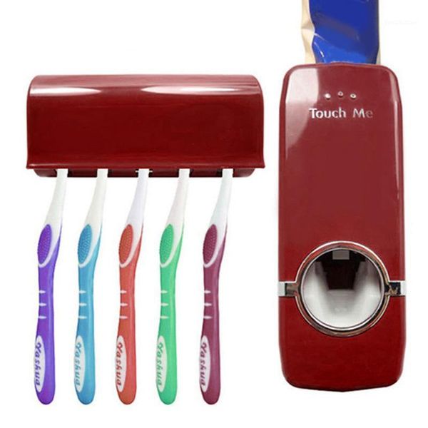 

wholesale- automatic toothpaste dispenser + 5 toothbrush holder set wall mount stand toothbrush family sets1