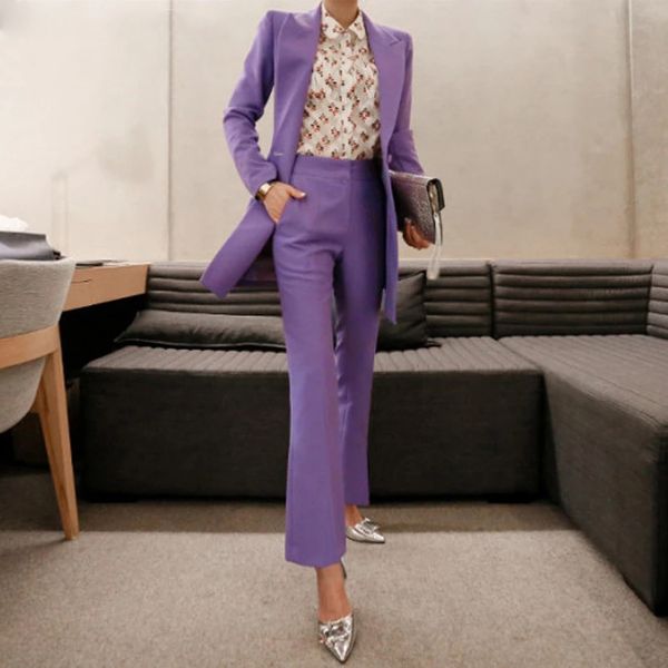 

fashion double breasted women pant suit notched long blazer jacket and pant casual 2 pieces set slim work business set, White
