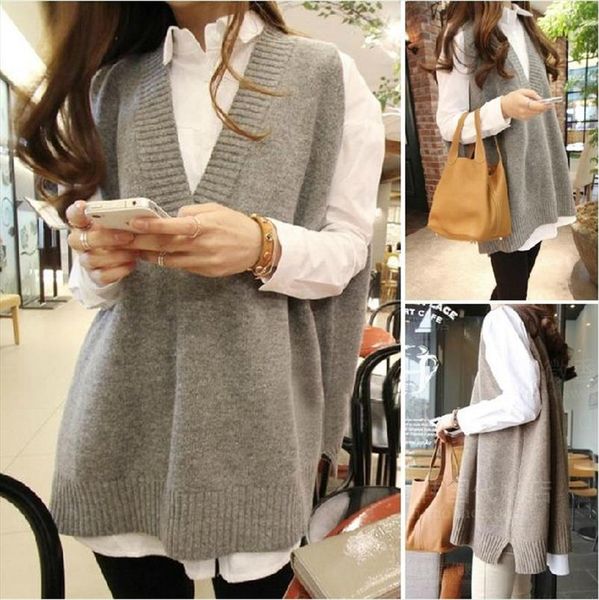 

spring and autumn knitting vest female long v collar fork wool vest jacket loose sweater jacket size fall 2021 women clothing, Black;white