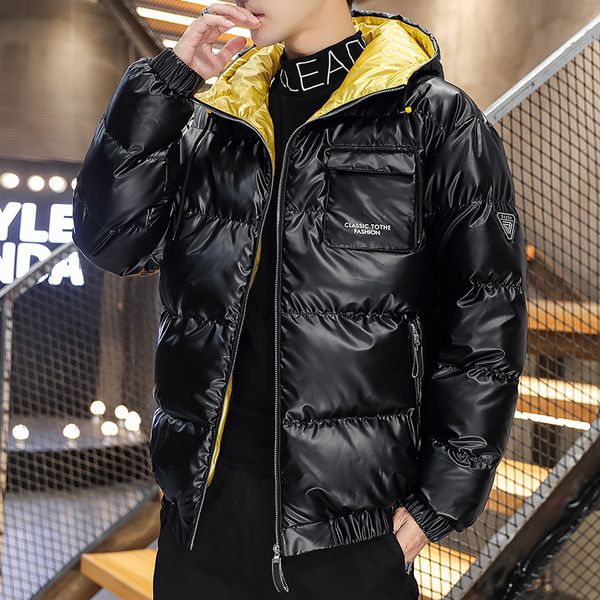 

men's winter work clothes down bread jacket fashion brand coat loose fat add size korean short cotton padded, Black