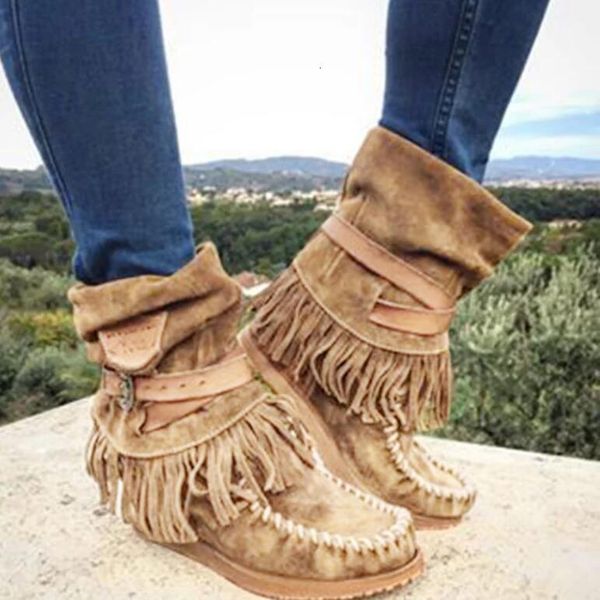

women tassel british style cuff high frosted snow boots elevator wedge female fashion casual flat shoes, Black