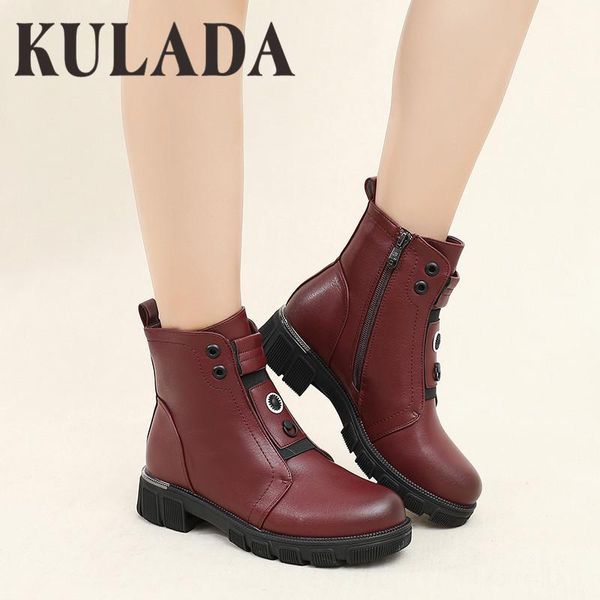 

boots kulada women ankle thick fur warm waterproof side zipper fashion comfortable ladies winter shoes1, Black
