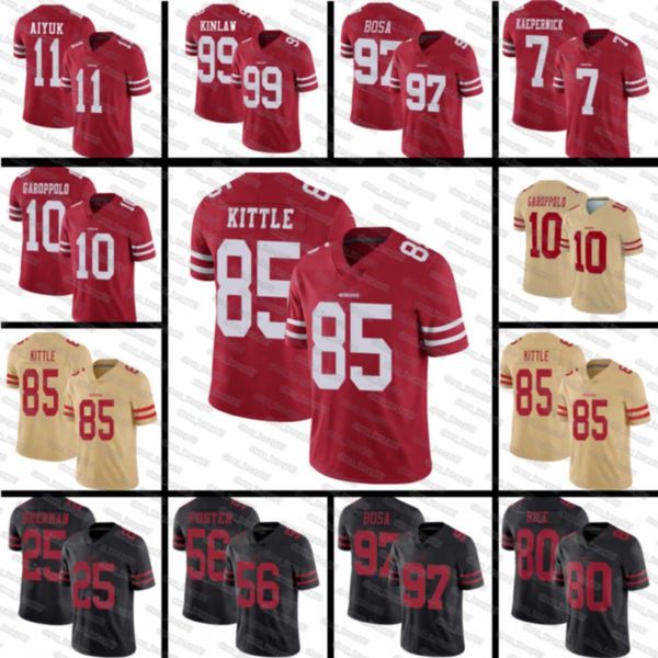 

mens women san francisco 49ers youth 85 george kittle 97 nick bosa 80 jerry rice 10 jimmy garoppolo red black football jerseys, Black;red
