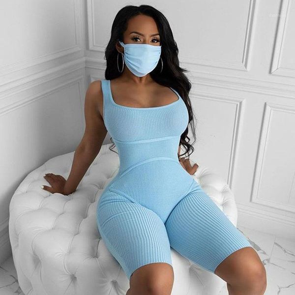 

ribbed cotton bodycon jumpsuit women summer sleeveless fitness workout casual skinny rompers fitness playsuit new1, Black;white