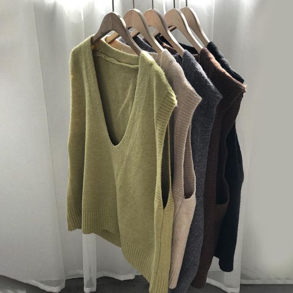 

women's vests mosimolly soft cotton knit sweater vest sleeveless women jumper tank lazy style a/w pullovers for, Black;white