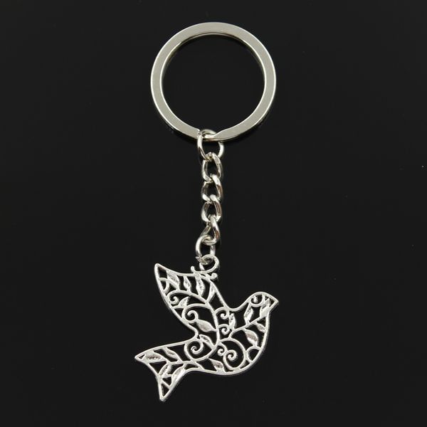 

fashion 30mm key ring metal key chain keychain jewelry antique bronze silver color plated hollow peace dove 36x32mm pendant