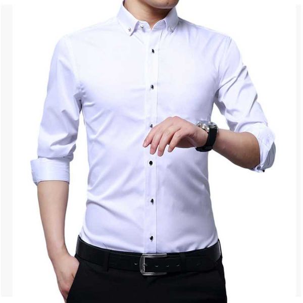 

men's dress shirts 1247 autumn solid color long sleeve shirt moisture-absorbing and breathable for men business basic, White;black