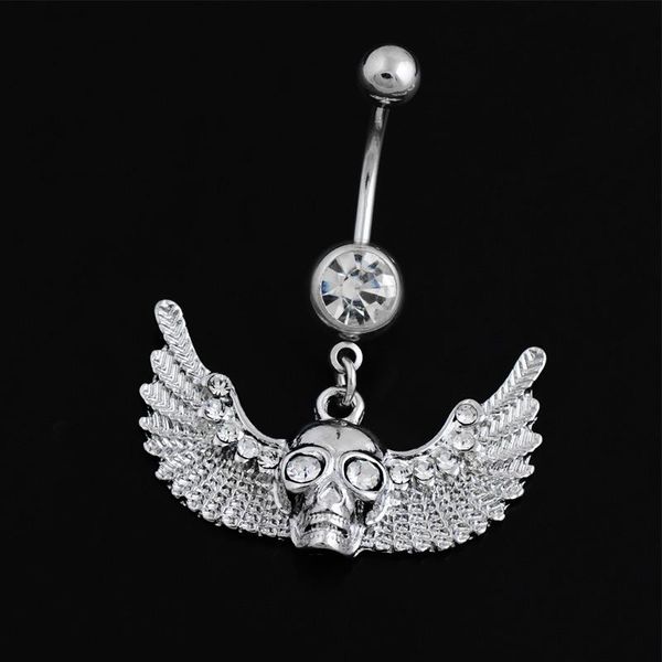 

1pc silver color flying skull navel piercing nombril punk wing belly button rings belly piercing ombligo navel piercings h sqcjkv, Black