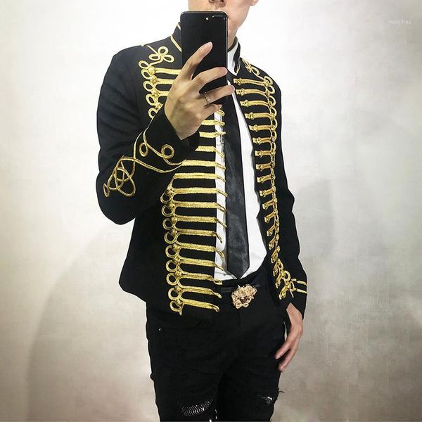 

stage suit fashion men party suit performers coat casual drama costume blazer gold thread blazer slim fit jacket singers coat1, White;black