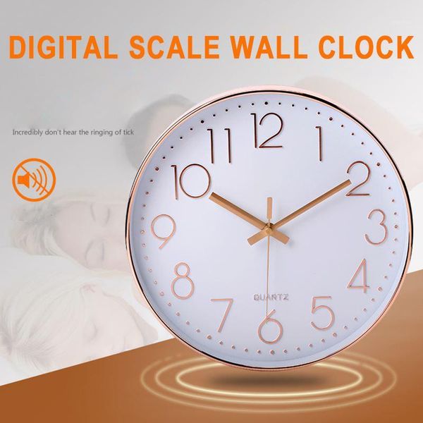 

wall clocks bedroom office silent digital clock fashion 12inch home decoration livingroom el quartz 3d ornament rose gold1