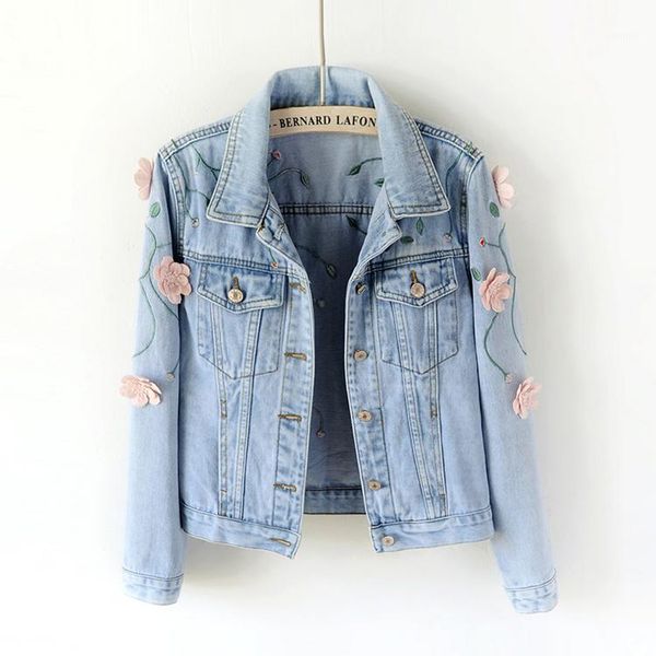 

women's jackets heavy embroidery embroidered denim jacket female long-sleeved korean version of the slim slimming short tide1, Black;brown