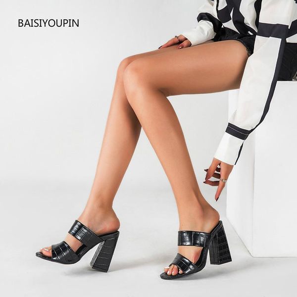 

slippers plus size women summer pumps shoes fashion good-quality thick heel 11cm high heels solid ladies outside female slides1, Black