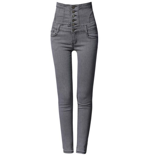 

women's jeans plus size s-6xl high waist women skinny denim casual single breasted pencil elastic, Blue