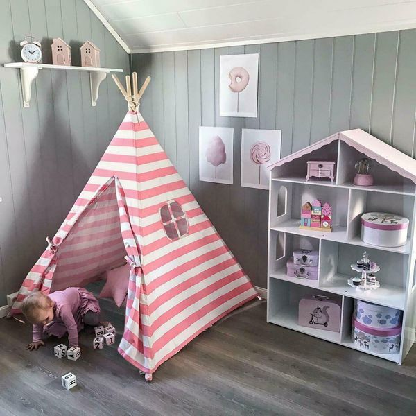 

6' indian play tent teepee kids playhouse sleeping dome portable carry bag pink