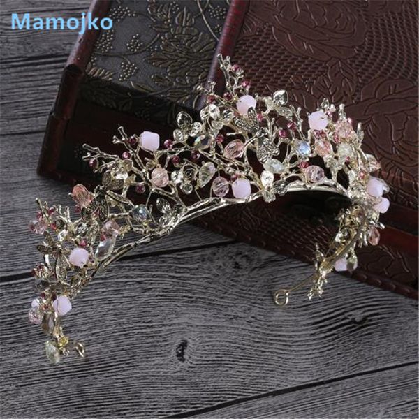 

mamojko baroque pink style wedding bridal hair accessories bridesmaid dragonfly women girls gold crystal tiara crown headbands j0121, Slivery;golden