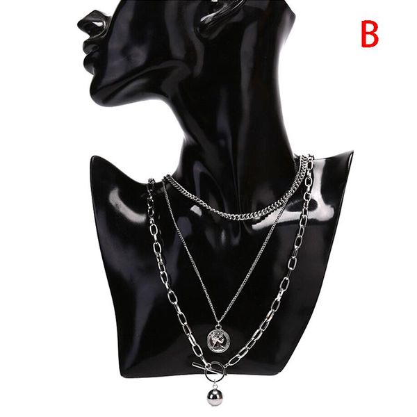 

trendy metal ball coin pendant multi-layer punk casual design long chain necklace for women men jewelry gifts, Silver