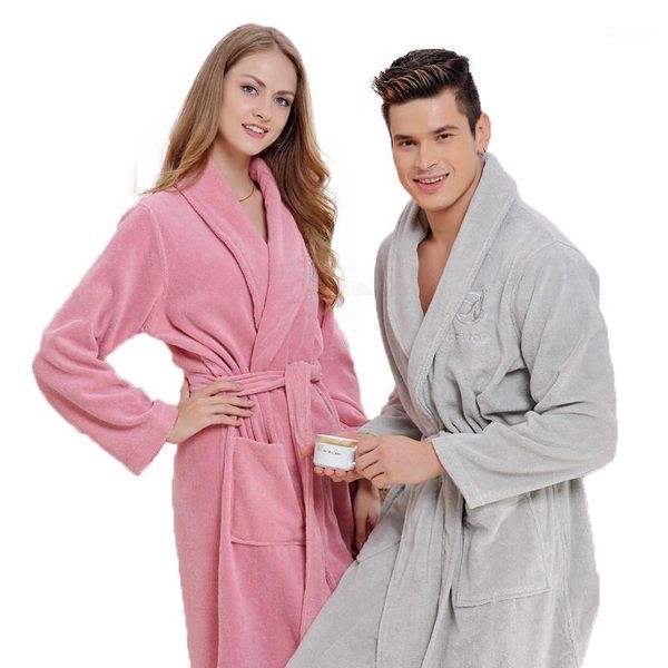 

cotton men bathrobe thick long towel fleece warm soft winter nightgown women nightdress ladies antumn summer white1, Black;brown