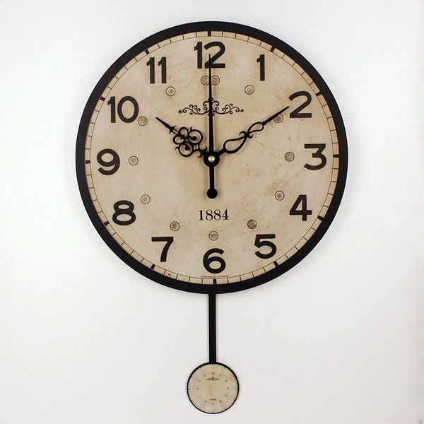 Silencioso grande relógio de parede decorativo moderno design vintage rodada relógio de parede decoração de casa 12888 Relógio movimento home wall watches 201118