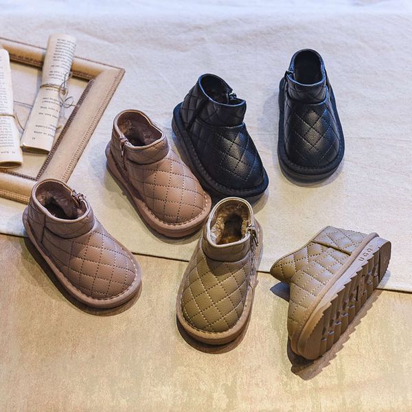 

new 2020 winter cotton boys' plush warm sho girls' short middle and big children's snow boots, Black;red