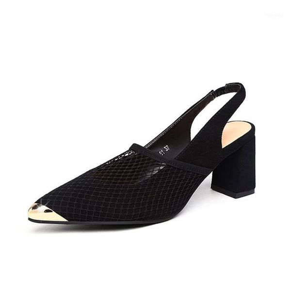 

new fashion pointed toe breathable mesh women pumps square heels female sandals high heels party shoes black office shoes1
