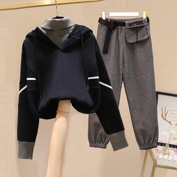 

two piece set plush thickened large women's clothing in autumn and winter of 2020, Black